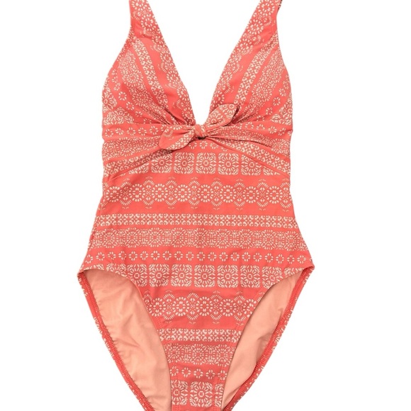 Robin Piccone Isla One Piece Tie Front Swimsuit - Coral Orange Cream Size 6 NWOT - Picture 4 of 11